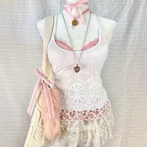 ♡ layered crochet lace flowy halter top ♡